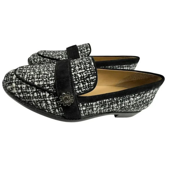 Talbots NWOT Leighton Bouclé Loafers in Black & White 1”heel Leather Sole Sz 6.5 - Picture 7 of 11